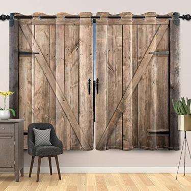 Imagem de SIEDYCV Cortinas blackout rústicas para porta de celeiro de fazenda rural vintage de madeira para janela de porta de fazenda rural com isolamento térmico para decoração de quarto de berçário, 2