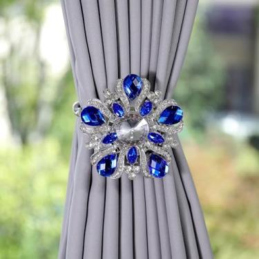 Imagem de FURIJING Grampos De Cortina Magnéticos Para Prender Cortinas De Janela Com Flores Brilhantes, Fivelas De Retenção, Clipes De Amarração, Suportes De Cortina Com Corda De Arame De Mola Elástica Para Dec