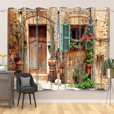 Imagem de SIEDYCV Cortinas italianas para janela de rua de 133 x 163 cm, cortinas europeias vintage de rua da Grécia, cortinas blackout com ilhós, isolamento térmico, para decoração de quarto de bebê, sala de