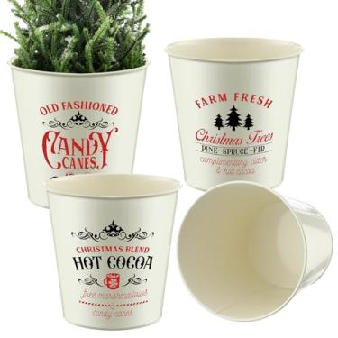 Imagem de Moxweyeni 4 peças de balde galvanizado de Natal 14 cm cesta de metal para casa de fazenda, vaso rústico decorativo de estanho, casa de fazenda, suporte de flores vintage, decoração de Natal em casa