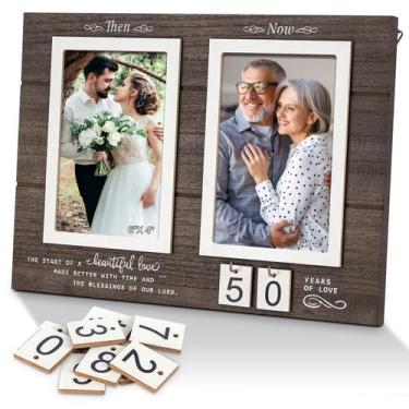 Imagem de Porta-retratos Yakucho Then & Now Anniversary Wood 4x6"