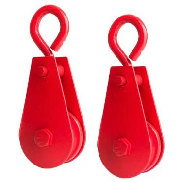 Imagem de Par de Moitão Roldana Para Elevação De Carga Gancho Em Aço 300kg Reduz