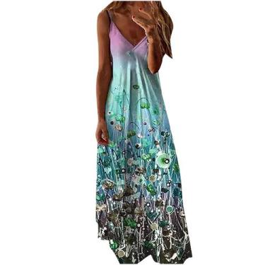 Imagem de Vestido feminino com decote em V moda casual estampado solto - HUOGUO