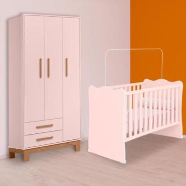 Imagem de Quarto Infantil Berço e Guarda Roupa Slim 3P 2G Rosa - Qmovi