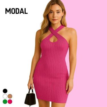 Imagem de Vestido Curto Tricot Modal Decote Cruzado - Vitrine Collection, Pink, 