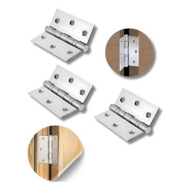 Imagem de Dobradiça Inox 3X3 Kit 3 Unidade Rolamento Porta Encartelado - Oliveir