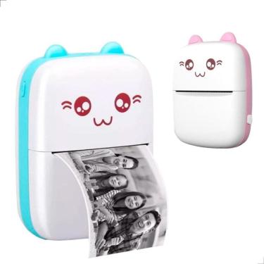 Imagem de Mini Impressora Térmica Portátil Gatinho Bluetooth Cor Azul