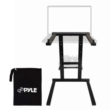 Imagem de Pyle Suporte portátil dobrável para laptop – mesa de pé com altura dobrável e bandeja secundária para iPad, tablet, DJ Mixer, estação de trabalho, jogos e uso doméstico com bolsa – PLPTS35