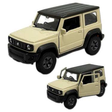 Imagem de Carrinho De Ferro Miniatura Suzuki Jimny Welly, Escala 1/38, 11 CM de comprimento, em metal, Miniatura de carro colecionável, abertura de portas laterais, rodinhas em borracha com fricção (Bege)