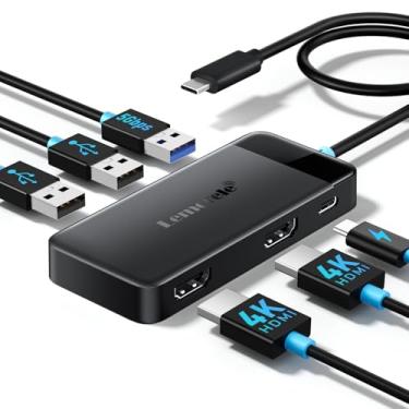 Imagem de Adaptador Hub USB C 6 em 1 Para 2 Monitores com 2 HDMI 4K 30Hz, Lemorele dock station com 3 Portas USB 3.0, PD 100W, Design Premium. Compatível com Dell, HP, MacBook e Surface Laptop.