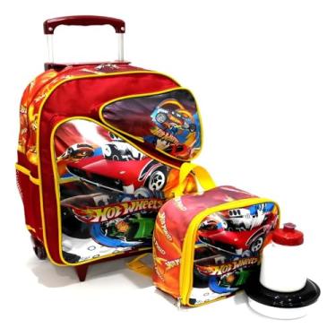 Imagem de Mochila Com Lancheira Carrinhos Velozes Meninos Carros 3 Bolsos Rodinha G Meninos