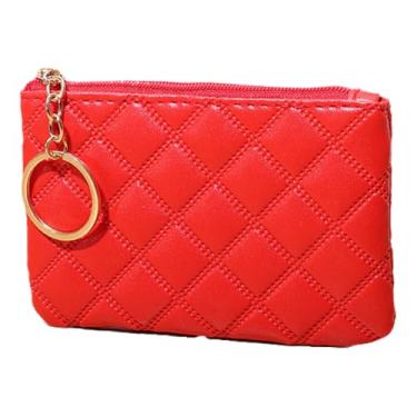 Imagem de Carteira feminina porta-moedas mini bolsa com chaveiro, bolsa feminina com zíper para cartão para viagem com chaveiro, Vermelho, vermelho