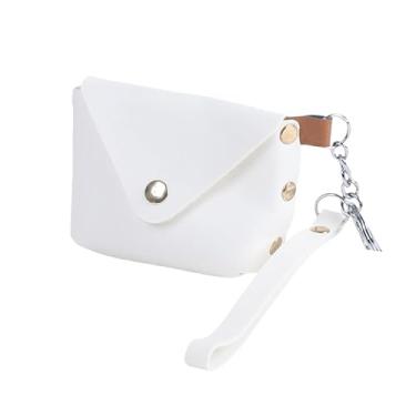 Imagem de Mini porta-moedas, carteira de couro PU, porta-chaves, carteiras pequenas, portáteis, fofas, mini carteira feminina, Branco, Bolsa casual para moedas