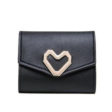 Imagem de 1 carteira pequena para moedas em forma de coração com fecho de crachá de metal bolsa clutch mini bolsa feminina, Preto, Preto