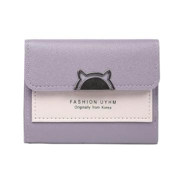 Imagem de Carteira feminina dobrável e portátil tendência da moda, Roxa, Minimalista