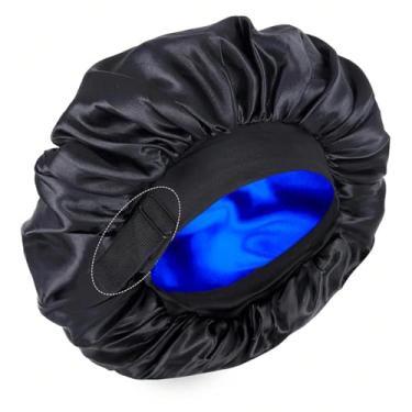 Imagem de Touca de cabelo extra grande de cetim, touca de seda para dormir, com faixa elástica ajustável para mulheres, cabelo encaracolado natural