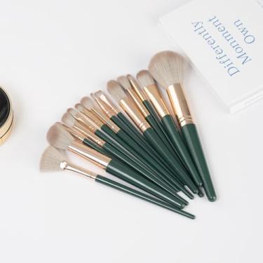 Imagem de 14 pincéis de maquiagem para base, corretivo de sobrancelhas, sombras em pó, kit de pincéis de maquiagem para viagem, verde