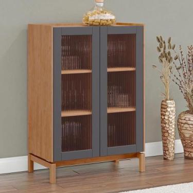 Imagem de Cristaleira 2 Portas Vidro Canelado 80 Cm Milani Store - MILANI MOVELA