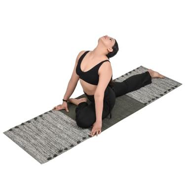 Imagem de Silak Tapete de ioga de algodão orgânico feito à mão, tapete de exercícios de algodão – tecido à mão, absorvente e lavável à mão, ideal para ioga, exercícios e meditação (jade e juta)