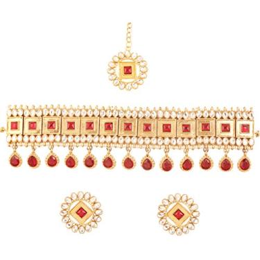Imagem de Touchstone Conjunto de gargantilha indiano de Bollywood feito à mão tradicional Royal Mughal Kundan Polki Meenakari esmaltado colorido de designer de joias de casamento conjunto em tom dourado e prateado para mulheres., Strass