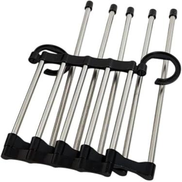 Imagem de Cabide Para Calça Multiuso Retrátil em Aço Inox para 5 Peças Economiza Espaço Guarda-Roupa Uso Horizontal ou Vertical Organizador para Calças Toalhas Lenços Closet Durável