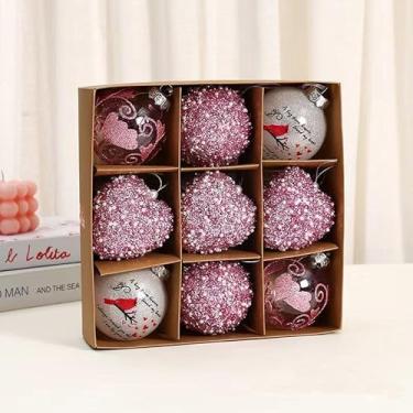 Imagem de Bola de decoração de amor, 12 peças de bolas de Natal champanhe 6 cm/8 cm pingente de decoração de árvore de presente para decoração de guirlanda de Natal (rosa)