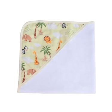 Imagem de Toalha de Banho Bebê Safari com Capuz, 70x70cm, Forrada com Fralda, Macia, Absorvente, Acabamento em Viés (Verde)