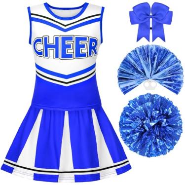 Imagem de knemmy Fantasia de líder de torcida para meninas, vestido de líder de torcida para festa de Halloween (azul, 2T-3T (100))