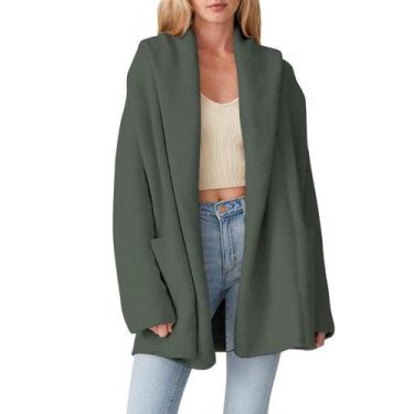 Imagem de Suéter de cardigã Cakulo com capuz comprido, tamanho grande, verde G, 