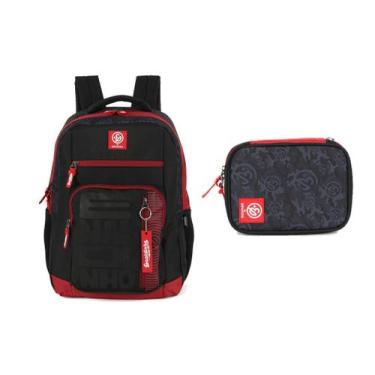 Imagem de Kit Mochila Costas Escolar Enaldinho Estojo Box Preto 2026 Preto Enald