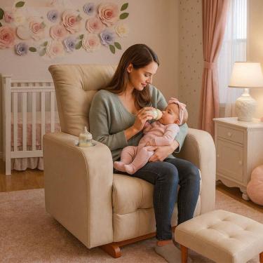 Imagem de Poltrona De Balanço Base Com Puff Gloria Bege