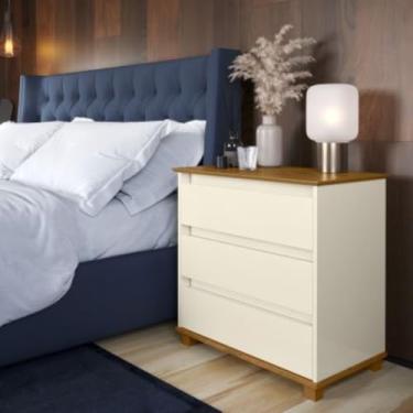 Imagem de Mini Cômoda Off White Freijó Com 3 Gavetas e Pés em Madeira Maciça EJ