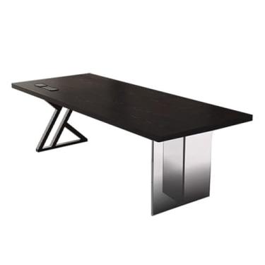 Imagem de Mesa de trabalho Mesa de escritório retangular moderna para casa, preta, madeira maciça, mesa estudo, espaçosa para laptop e PC com tomadas carregamento(L)