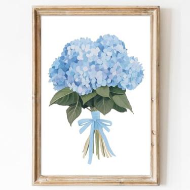 Imagem de Arte de parede em tela de hortênsia azul, pôster de flores, impressão botânica azul, buquê, arte de parede, arte moderna, impressões de flores em aquarela, pintura abstrata, hortênsia, imagem floral