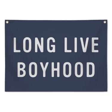 Imagem de Faixa Long Live Boyhood, decoração de parede de sala de jogos para quarto de crianças, placa de parede rústica de berçário para decoração de quarto de menino infantil, decoração de parede de berçário