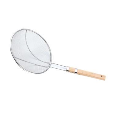 Imagem de aqxreight Filtro de Malha Fina Versátil Cabo de Madeira de Aço Inoxidável Colher de Skimmer de óleo Resistente para Cozinha Doméstica Filtro de Espuma Filtro de óleo Filtro de Malha