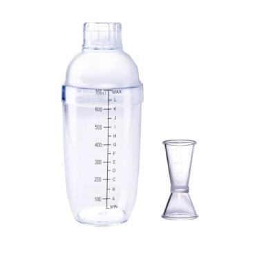 Imagem de Coqueteleira de bar de plástico com conjunto de medidor, batedeira de bebida manual, coqueteleira boba com balança, ferramenta de barra de proteína transparente (700 ml)