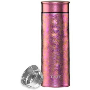 Imagem de TAIC Garrafa de água de titânio, copo isolado de titânio de 400 ml, copo isolado a vácuo para chá, café, com filtro para folhas soltas, tampa à prova de vazamento (folha de bordo, 480 ml)