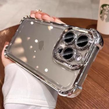 Imagem de C&M Capa para iPhone 16 Pro Max, capa transparente galvanizada de luxo com airbag de quatro cantos, compatível com MagSafe, (cinza titanuim, iPhone 16 Pro Max)