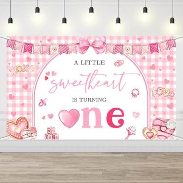 Imagem de AIBIIN Valentine Sweetheart 1st Birthday Backdrop A Little Sweetheart is Turning One Party Decorações Dia dos Namorados Artigos de festa de aniversário 179 x 110 cm