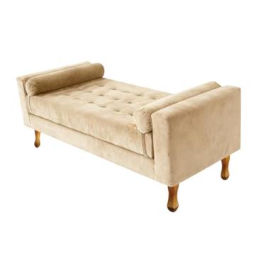 Imagem de Puff Fênix com Baú 120cm Vit Decor – Suede Premium, Capitonê e Pés Luis XV (Bege)