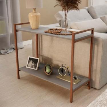 Imagem de Mesinha de canto para sala Mesa Lateral Apoio Sofá Aparador Cantinho do Café Bar Decoração Sala Cozinha Industrial 75x30x80CM(Gianduia Pés Cobre)