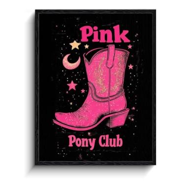 Imagem de Arte de parede lésbica, bota de vaqueira rosa, decoração de parede ocidental, impressão em tela emoldurada com acabamento fosco, pônei rosa, para presente de dormitório de meninas adolescentes, 30 x