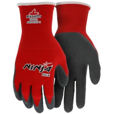 Imagem de Luva N9680M Ninja Flex Nylon Shell Luvas com Palma e Dedos de Palma de Palma e Dedos em látex, Cinza/Vermelho, Médio, 1 par