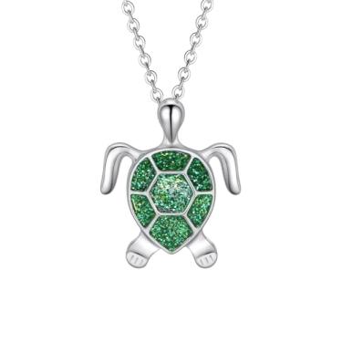 Imagem de PIYIZ Colares de tartaruga azul/rosa/branco/verde banhado a prata de aço inoxidável delicados joias marinhas para mulheres, Aço inoxidável Prata esterlina, Zircônia cúbica