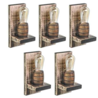 Imagem de Kit 5 Arandelas Barril Delenha Decor Madeira Maciça Rústico