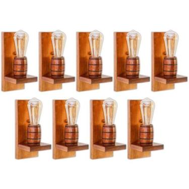 Imagem de Kit 9 Arandelas Barril Delenha Decor Madeira Maciça - Mogno