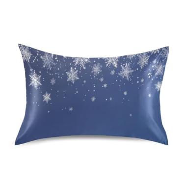Imagem de ATTX Fronha de almofada branca com flocos de neve com fecho de envelope para cabelo e pele, macia, respirável, suave, ambos os lados, capa de almofada de seda refrescante (Queen 50 cm × 76 cm, 1 peça