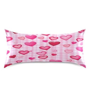 Imagem de ATTX Fronha de almofada de corações rosa com fecho de envelope para cabelo e pele, macia, respirável, suave, ambos os lados, capa de almofada de seda refrescante (King 50 x 101 cm, 1 peça) #588
