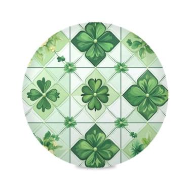 Imagem de Blueangle Jogo americano redondo xadrez verde de São Patrício, conjunto de 4 tapetes de mesa de poliéster, fácil de limpar, resistente ao calor, limpável, para mesa de jantar (518)
